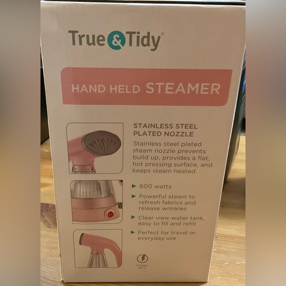 True & Tidy: Light pink Hand held steamer 600 watts easy to use steamer in box. - Picture 4 of 5